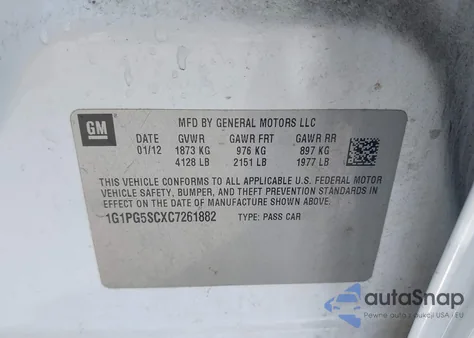 2012 Chevrolet Cruze 2Lt from USA, damaged, VIN 1G1PG5SCXC7261882